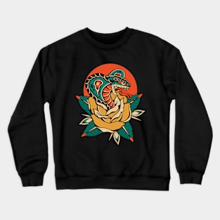 Snake Roses Traditional Vintage Tattoo Crewneck Sweatshirt